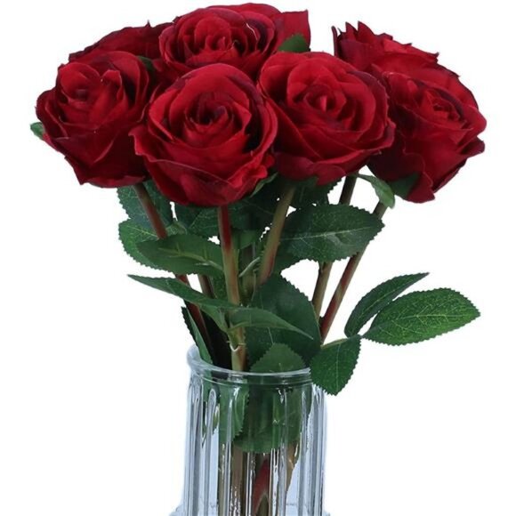 Artificial Roses Flowers with 8 Heads for Flower Arrangement (Red, 8) - Picture 2 of 7